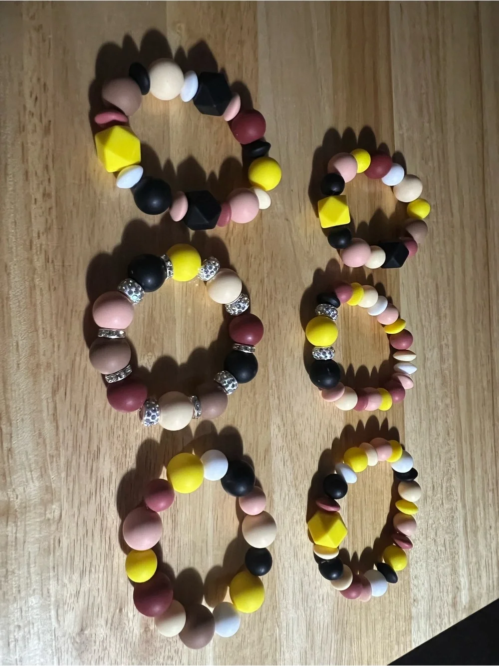 Kids Beaded Stretch Bracelet Set - Yellow, Pink, Black B194
